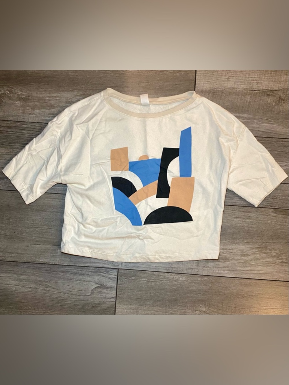 EUC Organic Cotton North of West Boxy Terry Cropped Abstract Geometric Shapes
